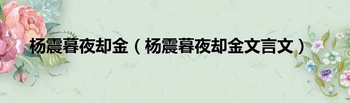 杨震暮夜却金杨震暮夜却金文言文