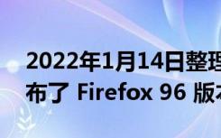 2022年1月14日整理发布：火狐官方今日发布了 Firefox 96 版本