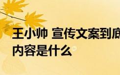 王小帅 宣传文案到底什么梗王小帅 宣传文案内容是什么