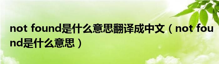 not found是什么意思翻译成中文(not found是什么意思)_51房产网