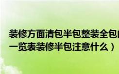 装修方面清包半包整装全包的区别（房屋装修半包报价清单一览表装修半包注意什么）