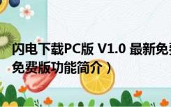 闪电下载PC版 V1.0 最新免费版（闪电下载PC版 V1.0 最新免费版功能简介）