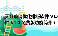 天分玻璃优化排版软件 V1.0 免费版（天分玻璃优化排版软件 V1.0 免费版功能简介）