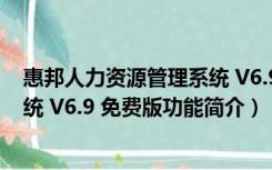 惠邦人力资源管理系统 V6.9 免费版（惠邦人力资源管理系统 V6.9 免费版功能简介）