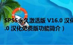 SPSS永久激活版 V16.0 汉化免费版（SPSS永久激活版 V16.0 汉化免费版功能简介）