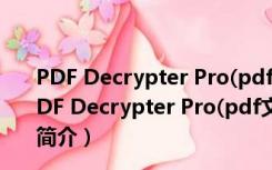 PDF Decrypter Pro(pdf文件解密软件) V4.02 官方版（PDF Decrypter Pro(pdf文件解密软件) V4.02 官方版功能简介）