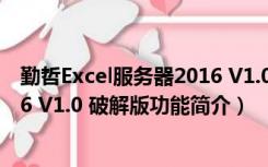 勤哲Excel服务器2016 V1.0 破解版（勤哲Excel服务器2016 V1.0 破解版功能简介）