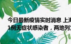 今日最新疫情实时消息 上海新增社会面1例本土确诊病例、1例无症状感染者，两地列为中风险区