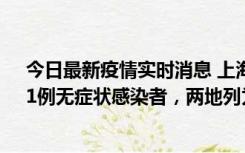 今日最新疫情实时消息 上海新增社会面1例本土确诊病例、1例无症状感染者，两地列为中风险区
