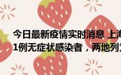 今日最新疫情实时消息 上海新增社会面1例本土确诊病例、1例无症状感染者，两地列为中风险区