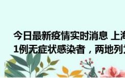 今日最新疫情实时消息 上海新增社会面1例本土确诊病例、1例无症状感染者，两地列为中风险区