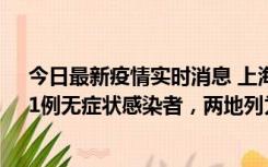 今日最新疫情实时消息 上海新增社会面1例本土确诊病例、1例无症状感染者，两地列为中风险区