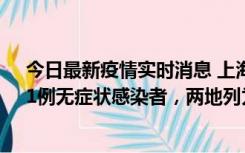 今日最新疫情实时消息 上海新增社会面1例本土确诊病例、1例无症状感染者，两地列为中风险区