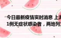 今日最新疫情实时消息 上海新增社会面1例本土确诊病例、1例无症状感染者，两地列为中风险区