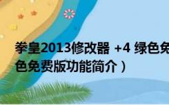 拳皇2013修改器 +4 绿色免费版（拳皇2013修改器 +4 绿色免费版功能简介）