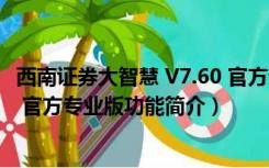 西南证券大智慧 V7.60 官方专业版（西南证券大智慧 V7.60 官方专业版功能简介）