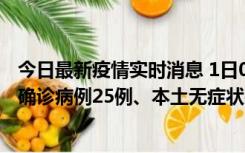 今日最新疫情实时消息 1日0-21时，新疆乌鲁木齐新增本土确诊病例25例、本土无症状感染者329例