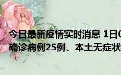 今日最新疫情实时消息 1日0-21时，新疆乌鲁木齐新增本土确诊病例25例、本土无症状感染者329例