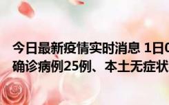 今日最新疫情实时消息 1日0-21时，新疆乌鲁木齐新增本土确诊病例25例、本土无症状感染者329例