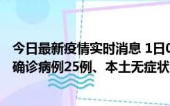 今日最新疫情实时消息 1日0-21时，新疆乌鲁木齐新增本土确诊病例25例、本土无症状感染者329例