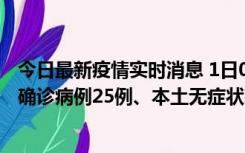 今日最新疫情实时消息 1日0-21时，新疆乌鲁木齐新增本土确诊病例25例、本土无症状感染者329例