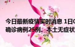 今日最新疫情实时消息 1日0-21时，新疆乌鲁木齐新增本土确诊病例25例、本土无症状感染者329例