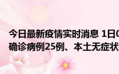 今日最新疫情实时消息 1日0-21时，新疆乌鲁木齐新增本土确诊病例25例、本土无症状感染者329例