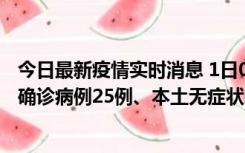 今日最新疫情实时消息 1日0-21时，新疆乌鲁木齐新增本土确诊病例25例、本土无症状感染者329例