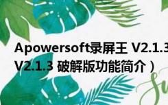 Apowersoft录屏王 V2.1.3 破解版（Apowersoft录屏王 V2.1.3 破解版功能简介）