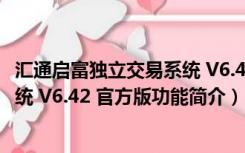 汇通启富独立交易系统 V6.42 官方版（汇通启富独立交易系统 V6.42 官方版功能简介）