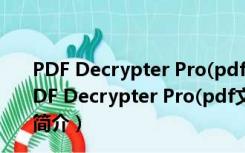 PDF Decrypter Pro(pdf文件解密软件) V4.02 官方版（PDF Decrypter Pro(pdf文件解密软件) V4.02 官方版功能简介）