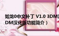 如龙0中文补丁 V1.0 3DM汉化版（如龙0中文补丁 V1.0 3DM汉化版功能简介）