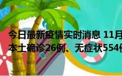 今日最新疫情实时消息 11月6日0时-21时，乌鲁木齐市新增本土确诊26例、无症状554例