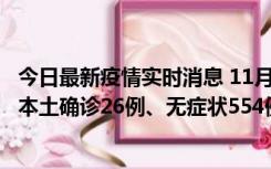 今日最新疫情实时消息 11月6日0时-21时，乌鲁木齐市新增本土确诊26例、无症状554例