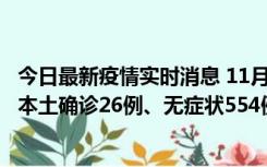 今日最新疫情实时消息 11月6日0时-21时，乌鲁木齐市新增本土确诊26例、无症状554例