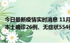 今日最新疫情实时消息 11月6日0时-21时，乌鲁木齐市新增本土确诊26例、无症状554例