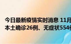 今日最新疫情实时消息 11月6日0时-21时，乌鲁木齐市新增本土确诊26例、无症状554例