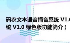 码农文本语音播音系统 V1.0 绿色版（码农文本语音播音系统 V1.0 绿色版功能简介）