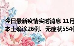 今日最新疫情实时消息 11月6日0时-21时，乌鲁木齐市新增本土确诊26例、无症状554例