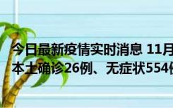 今日最新疫情实时消息 11月6日0时-21时，乌鲁木齐市新增本土确诊26例、无症状554例