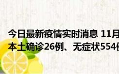 今日最新疫情实时消息 11月6日0时-21时，乌鲁木齐市新增本土确诊26例、无症状554例