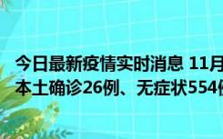 今日最新疫情实时消息 11月6日0时-21时，乌鲁木齐市新增本土确诊26例、无症状554例