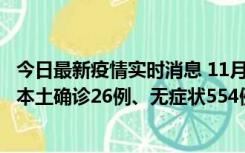 今日最新疫情实时消息 11月6日0时-21时，乌鲁木齐市新增本土确诊26例、无症状554例