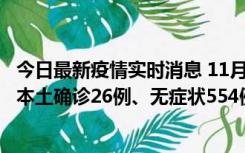 今日最新疫情实时消息 11月6日0时-21时，乌鲁木齐市新增本土确诊26例、无症状554例