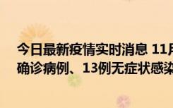 今日最新疫情实时消息 11月11日0-10时，宁波市新增4例确诊病例、13例无症状感染者，均在集中隔离点检出