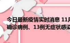 今日最新疫情实时消息 11月11日0-10时，宁波市新增4例确诊病例、13例无症状感染者，均在集中隔离点检出