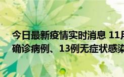 今日最新疫情实时消息 11月11日0-10时，宁波市新增4例确诊病例、13例无症状感染者，均在集中隔离点检出