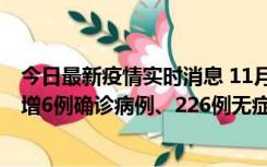 今日最新疫情实时消息 11月19日0-21时，新疆和田地区新增6例确诊病例、226例无症状感染者