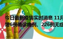 今日最新疫情实时消息 11月19日0-21时，新疆和田地区新增6例确诊病例、226例无症状感染者