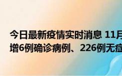 今日最新疫情实时消息 11月19日0-21时，新疆和田地区新增6例确诊病例、226例无症状感染者